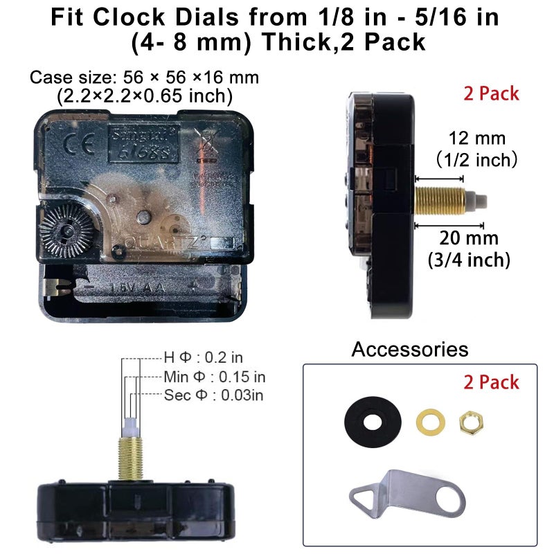 EMOON 2 Pack Wall Clock Movement Mechanism with 4 Pack Clock Hands, Silent Sweep Quartz Clock Motor Kit, for Clock Repair DIY Replacement, Custom Clock (Shaft Length 3/4 in) - Image 5